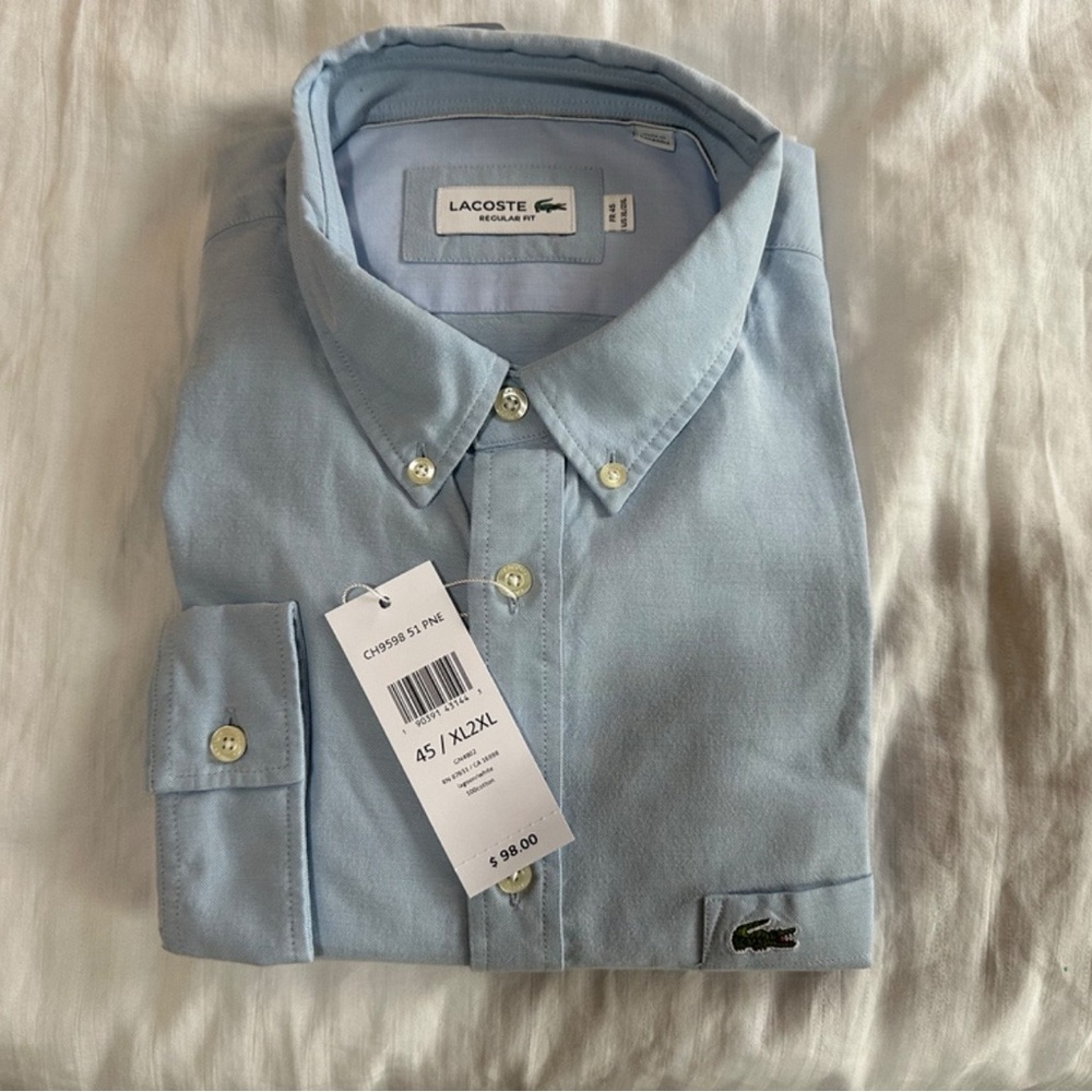Lacoste Men’s Button-Down Shirt in Baby Blue